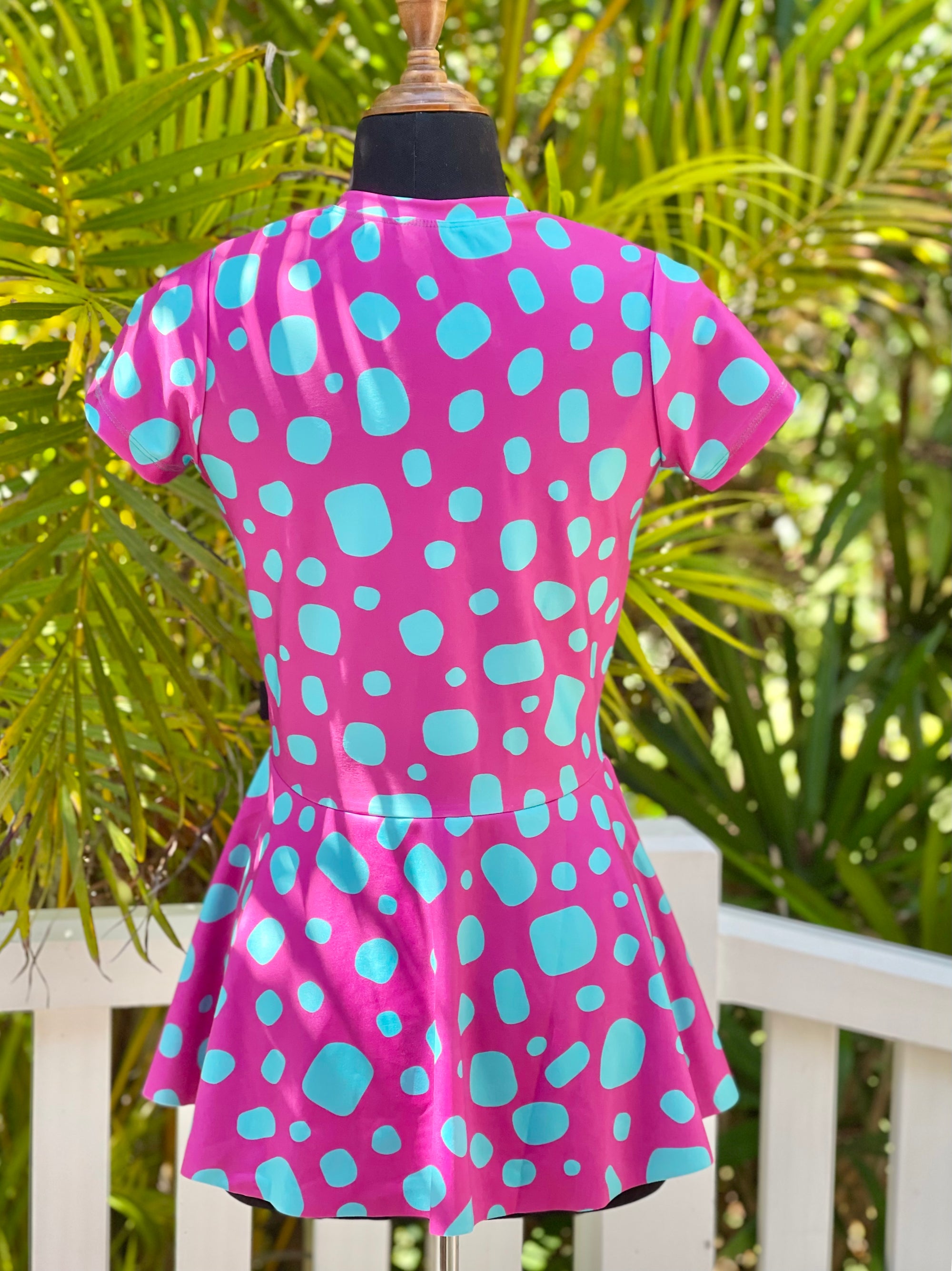 Women's Peplum Rashie- Magenta and Teal Pebbles - One only size M