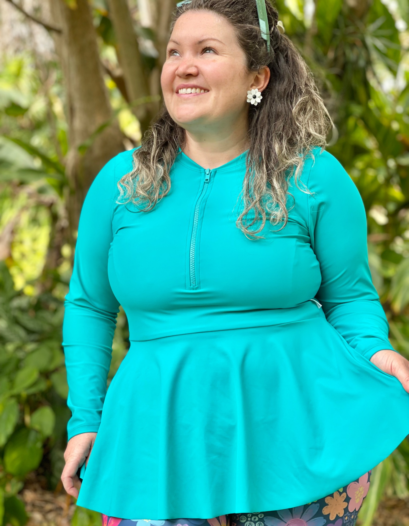 Turquoise Women's Long Sleeve Recycled Curvy Peplum Rashie