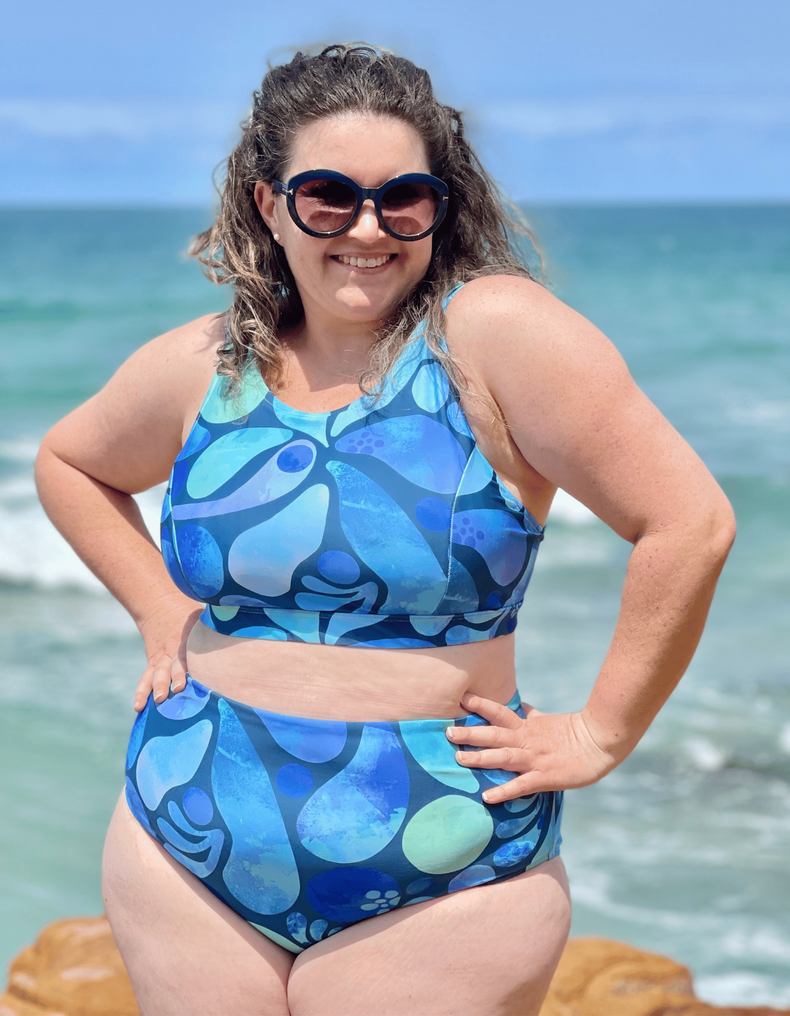 Swirly Blue Swim Bralette Bikini Top