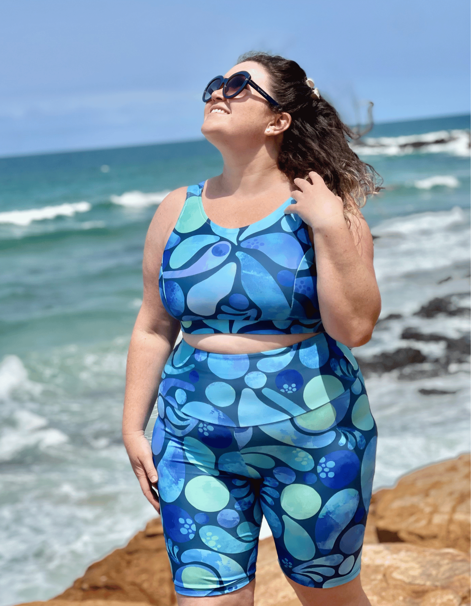 Swirly Blue Swim Bralette Bikini Top