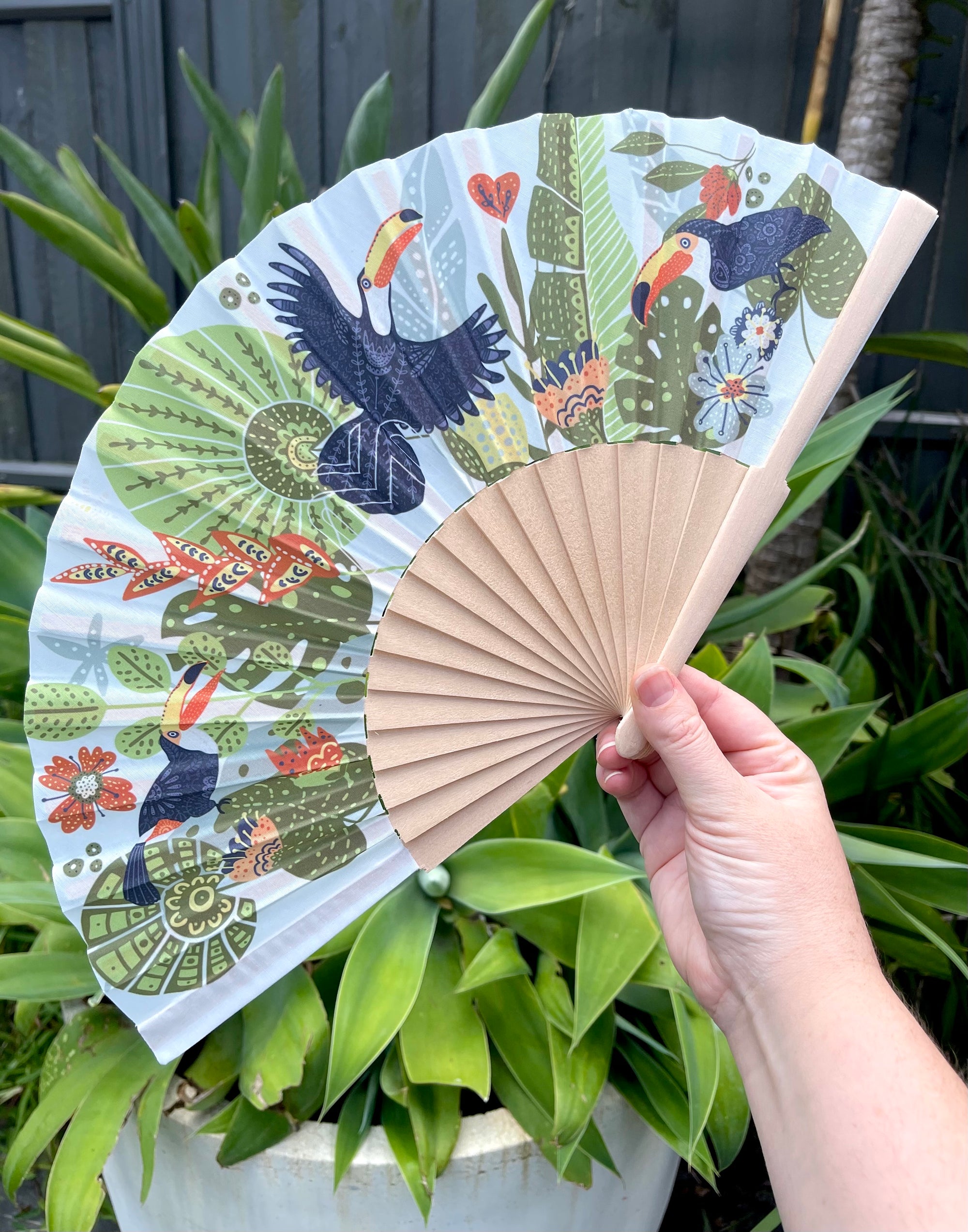 Tropic Toucan hand fan